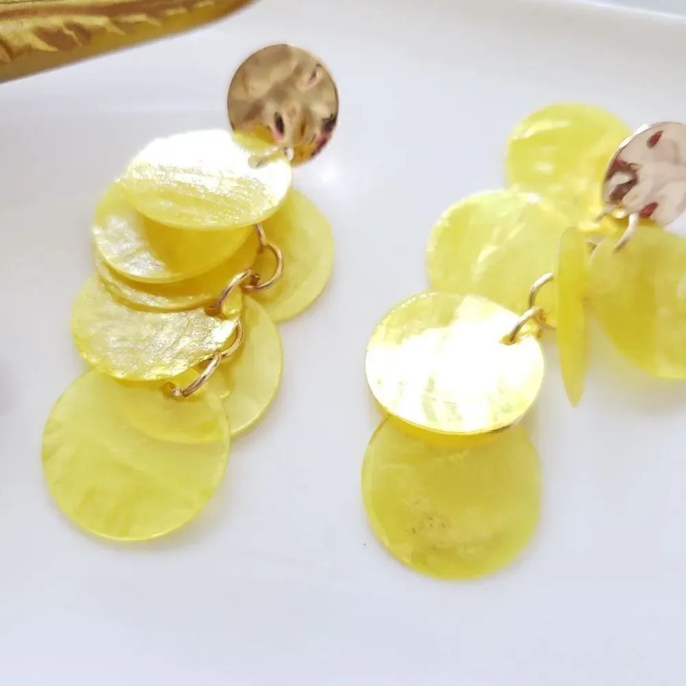 Zara Yellow Natural Shell Earrings - Picture 2 of 9